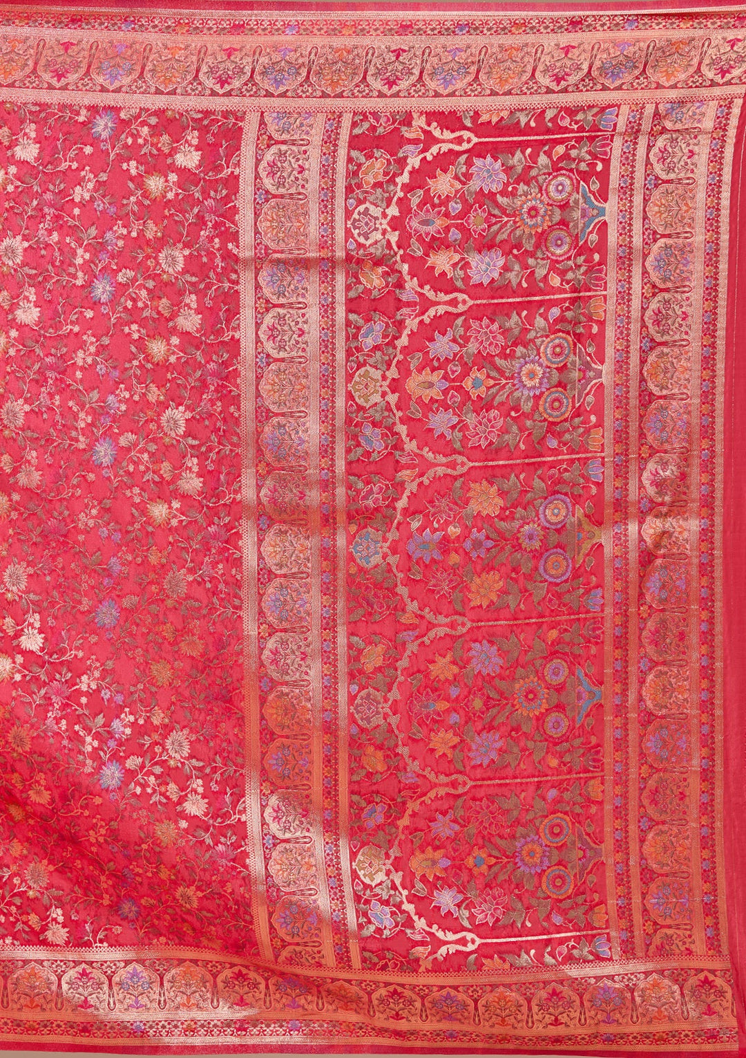 Red Silk Jaal Saree With Matching Blouse Piece