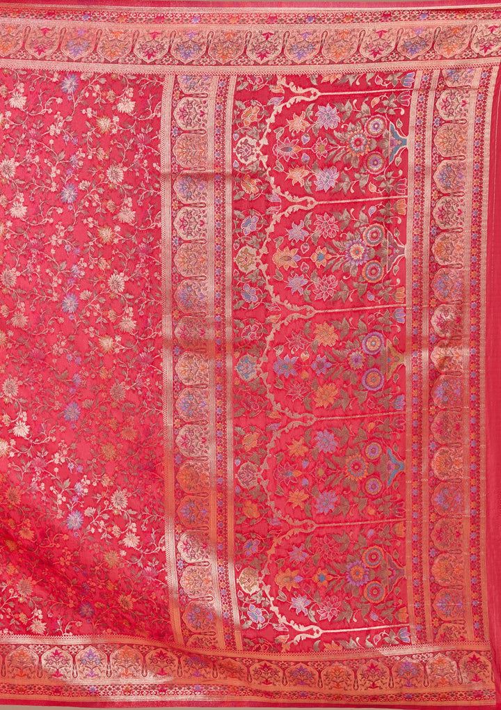 Red Silk Jaal Saree With Matching Blouse Piece