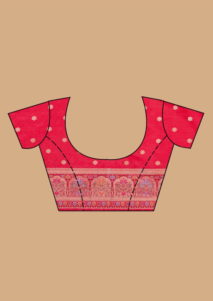 Red Silk Jaal Saree With Matching Blouse Piece