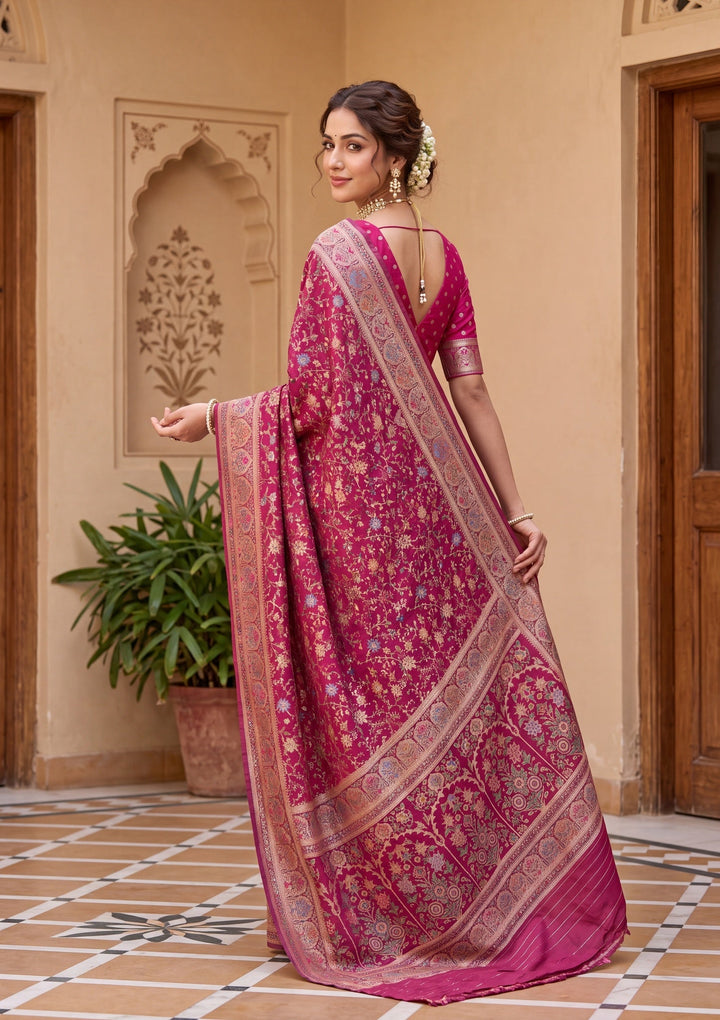 Wine Silk Jaal Saree With Matching Blouse Piece