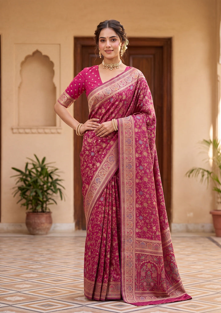 Wine Silk Jaal Saree With Matching Blouse Piece