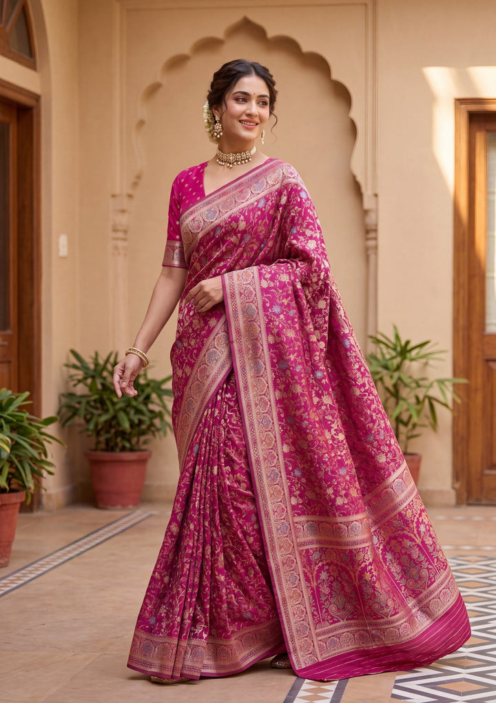 Wine Silk Jaal Saree With Matching Blouse Piece