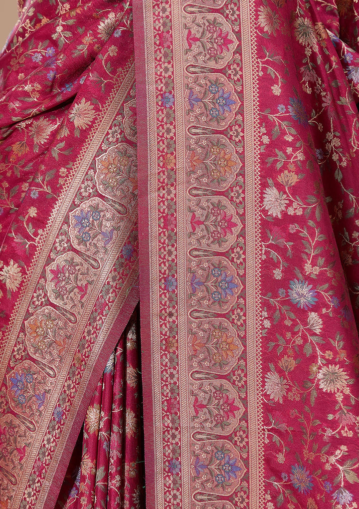 Wine Silk Jaal Saree With Matching Blouse Piece