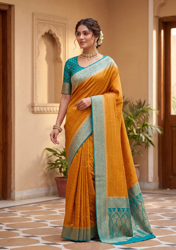 Mustard Yellow Banarasi Art Silk Saree With Matching Blouse Piece