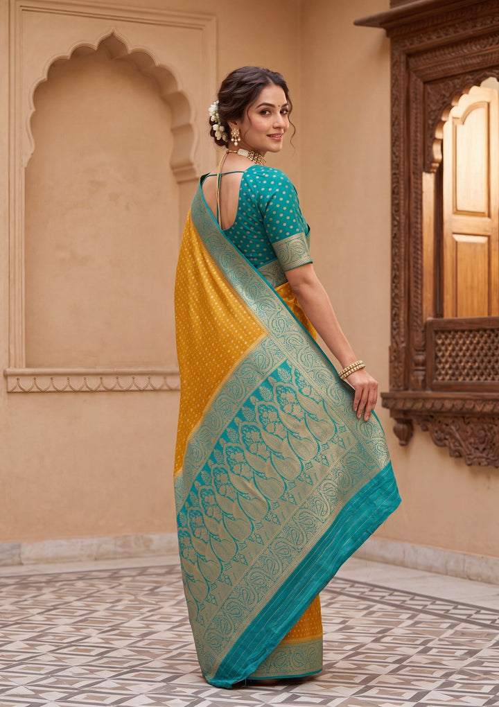 Mustard Yellow Banarasi Art Silk Saree With Matching Blouse Piece