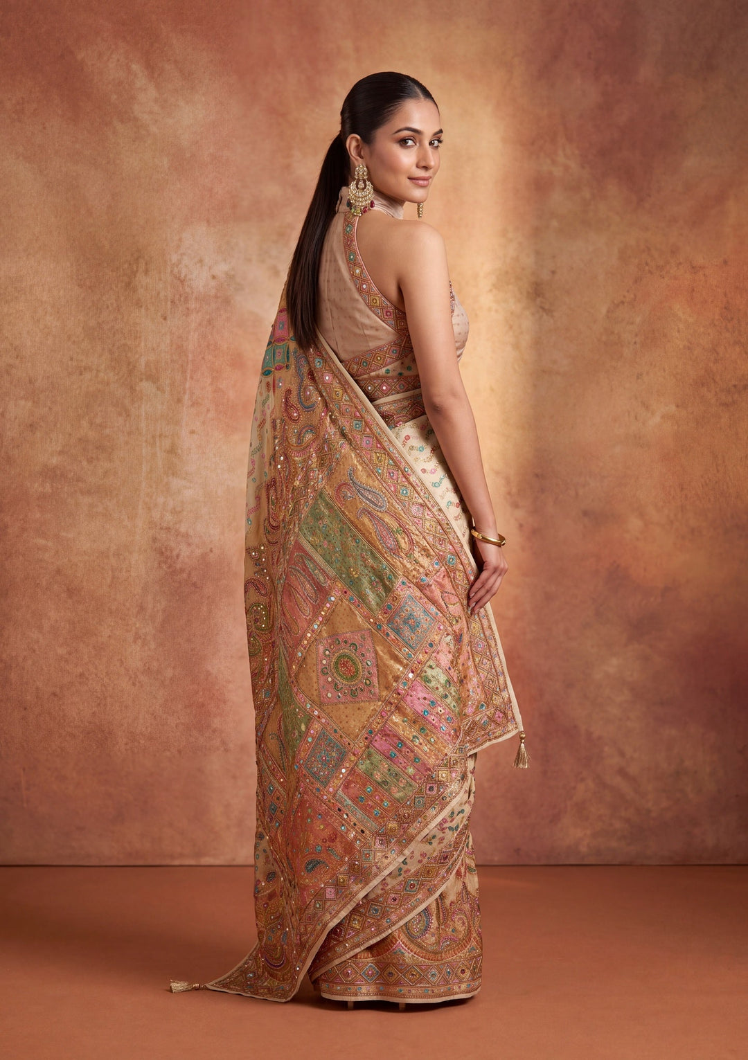 Off White Silk Jaal Cutdana Saree With Matching Blouse Piece