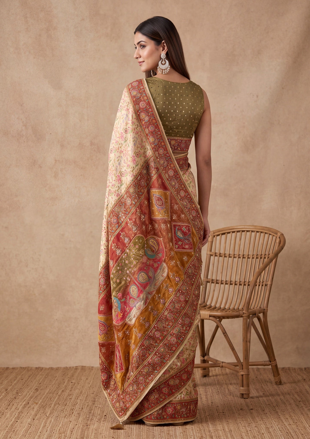Off White Silk Jaal Cutdana Saree With Matching Blouse Piece
