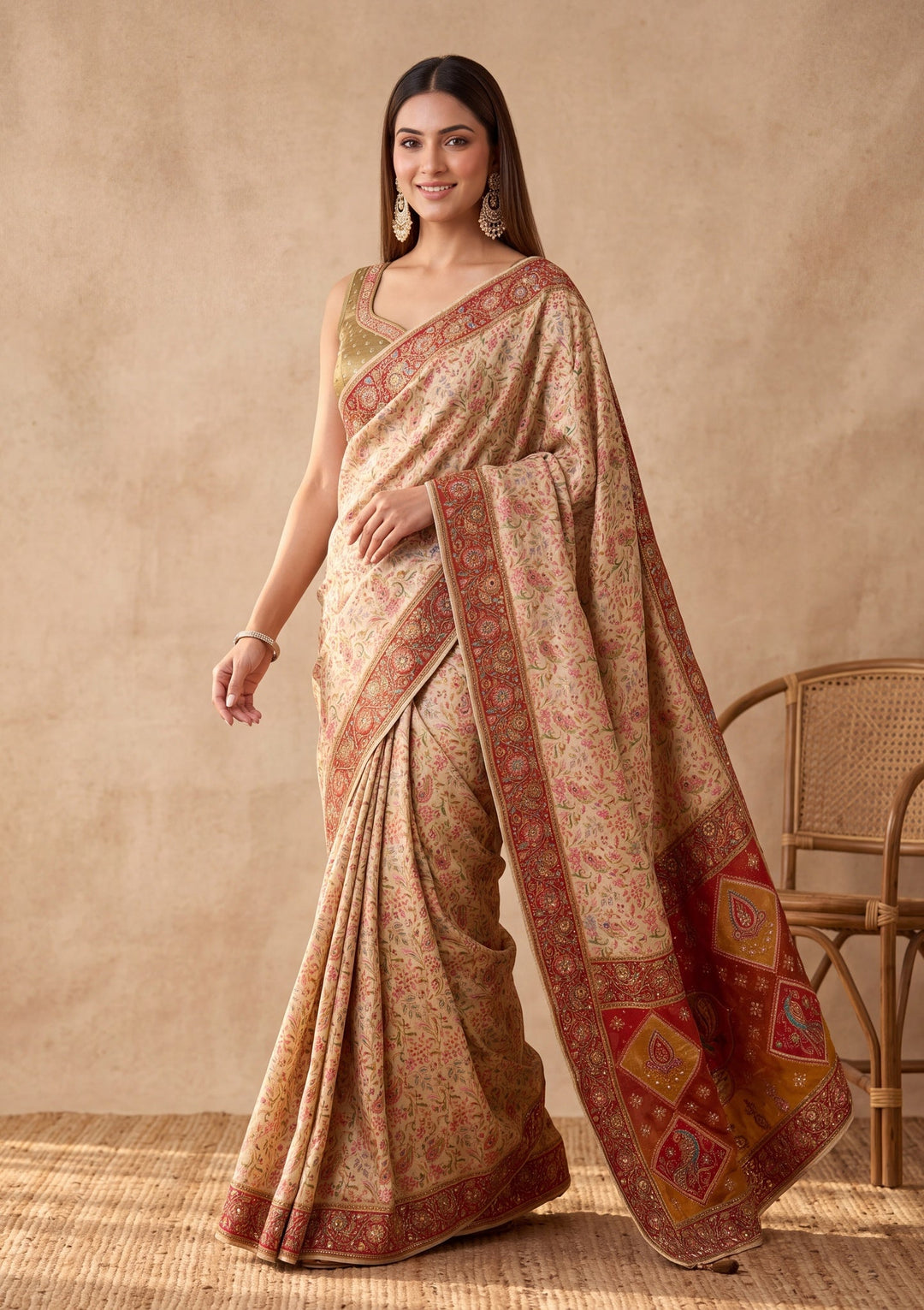 Off White Silk Jaal Cutdana Saree With Matching Blouse Piece