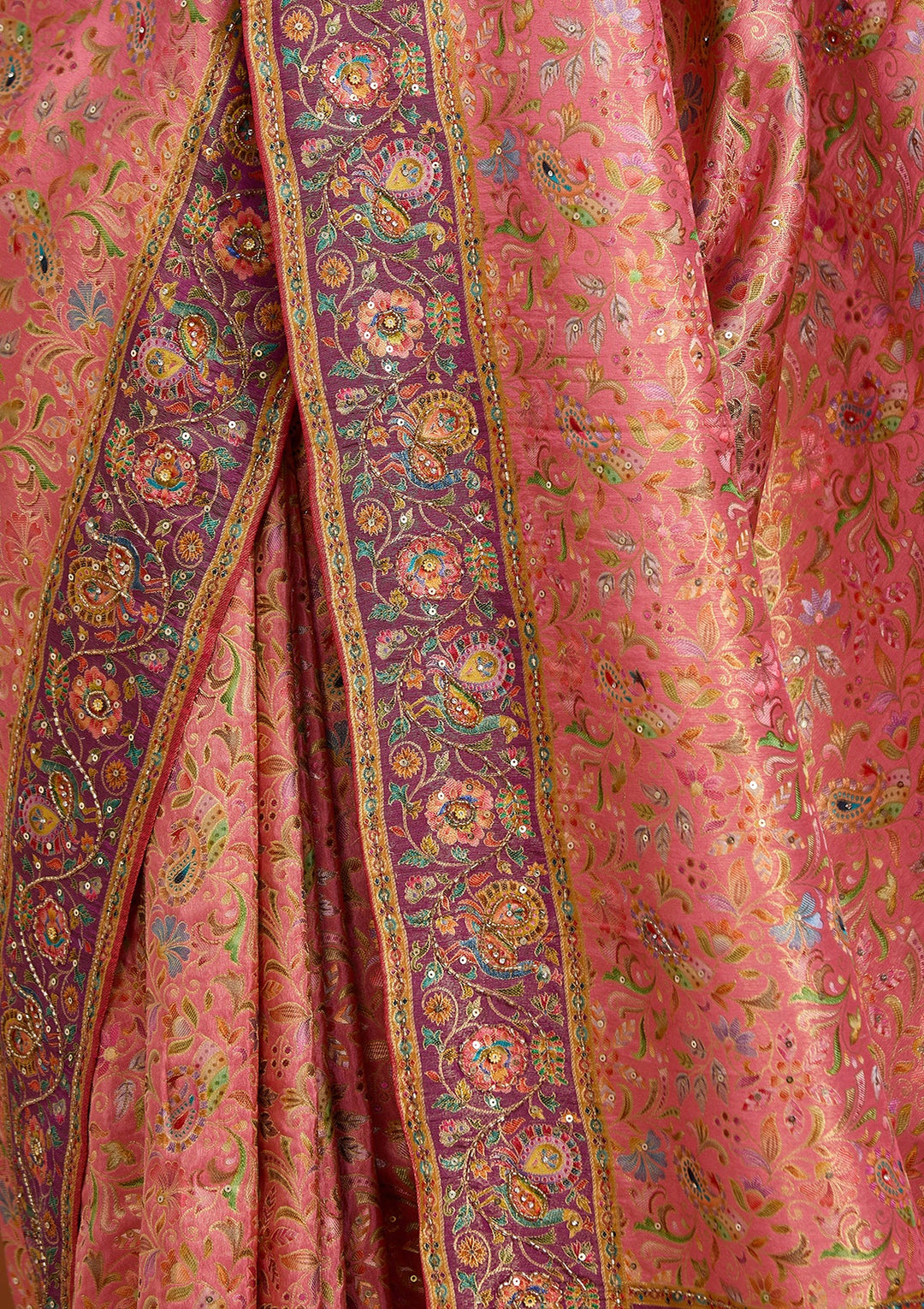 Pink Silk Jaal Cutdana Saree With Matching Blouse Piece