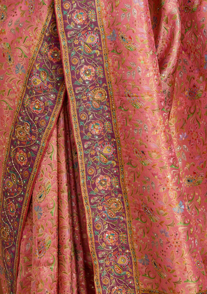 Pink Silk Jaal Cutdana Saree With Matching Blouse Piece