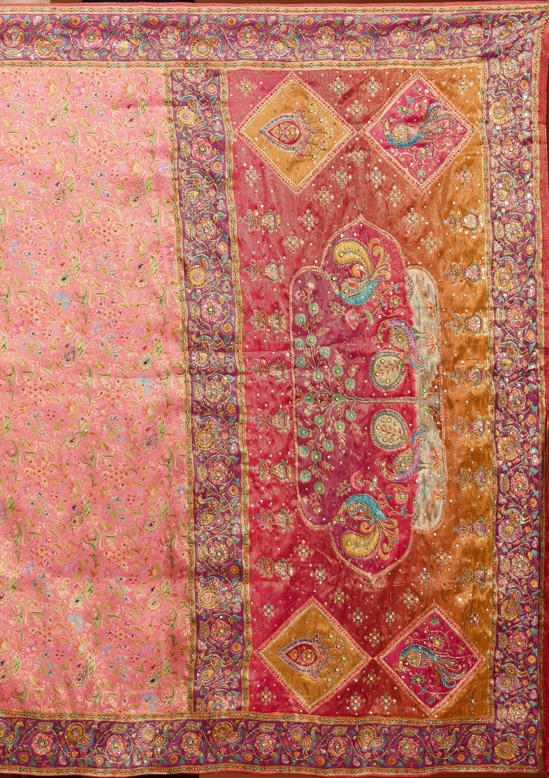 Pink Silk Jaal Cutdana Saree With Matching Blouse Piece