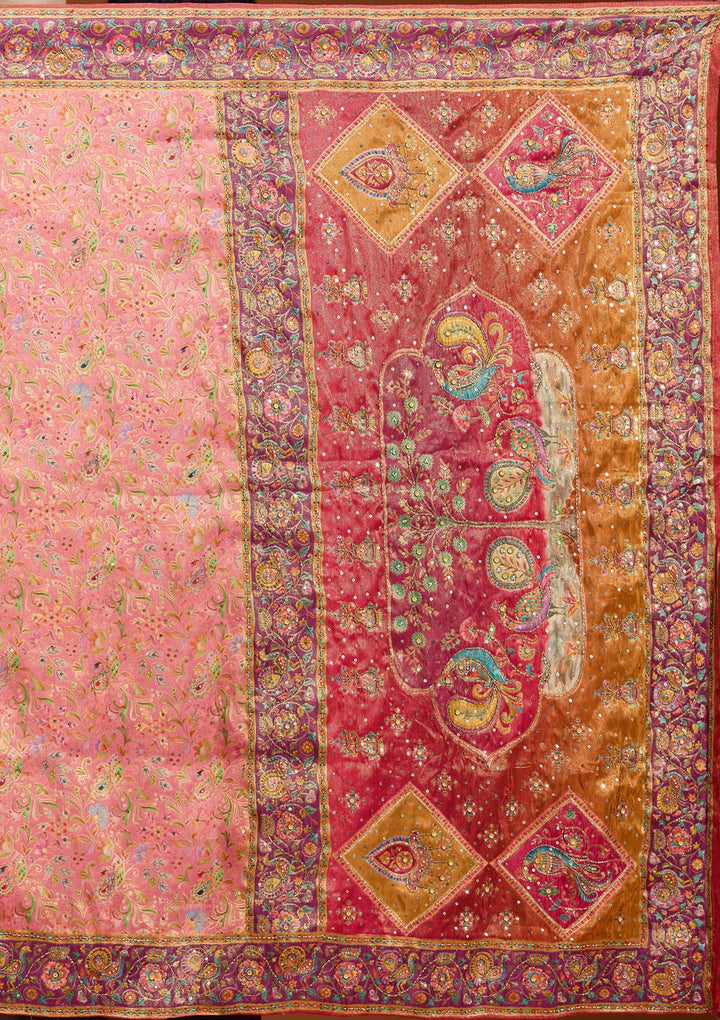 Pink Silk Jaal Cutdana Saree With Matching Blouse Piece