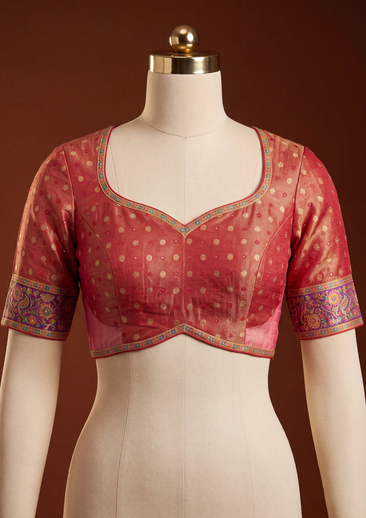 Pink Silk Jaal Cutdana Saree With Matching Blouse Piece