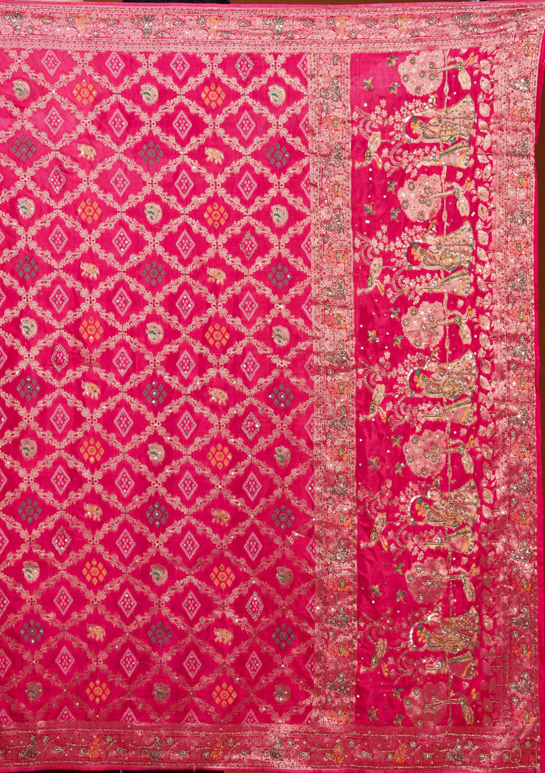 Magenta Pink Silk Jaal Cutdana Saree With Matching Blouse Piece
