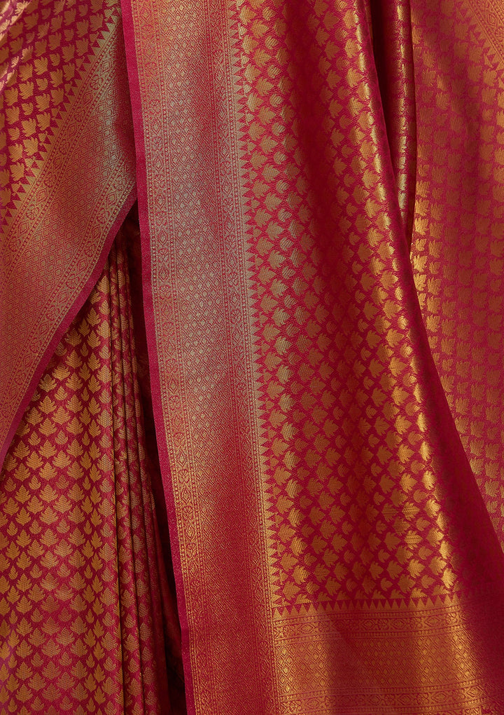 Maroon Silk Jaal Saree With Matching Blouse Piece