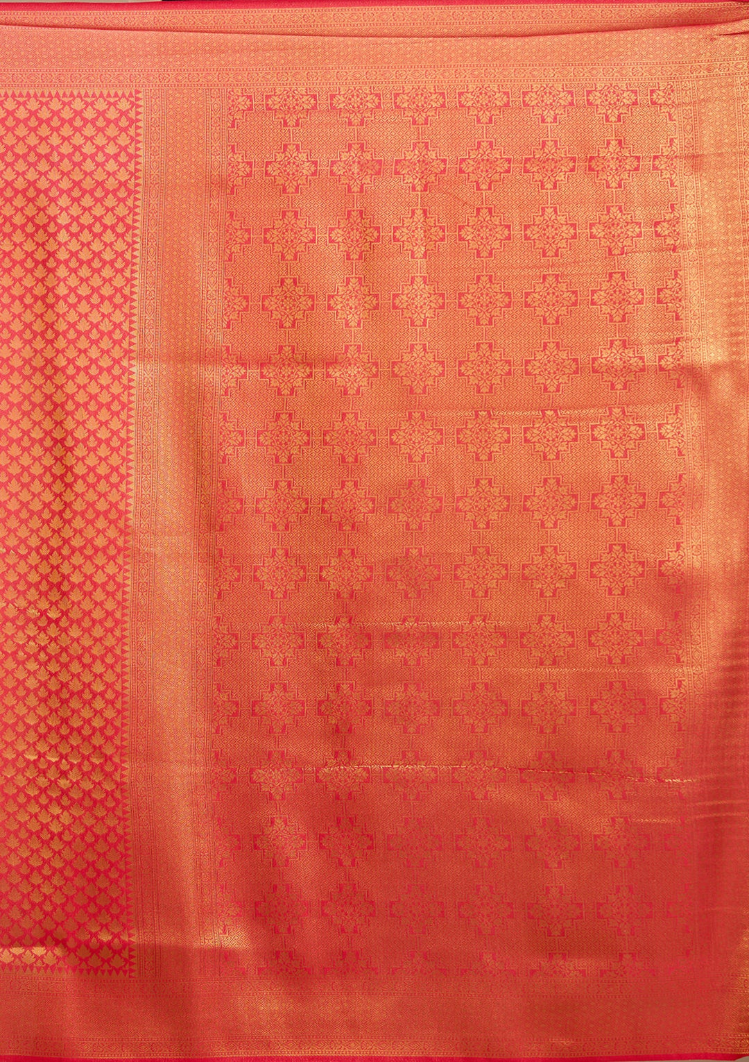 Red Silk Jaal Saree With Matching Blouse Piece