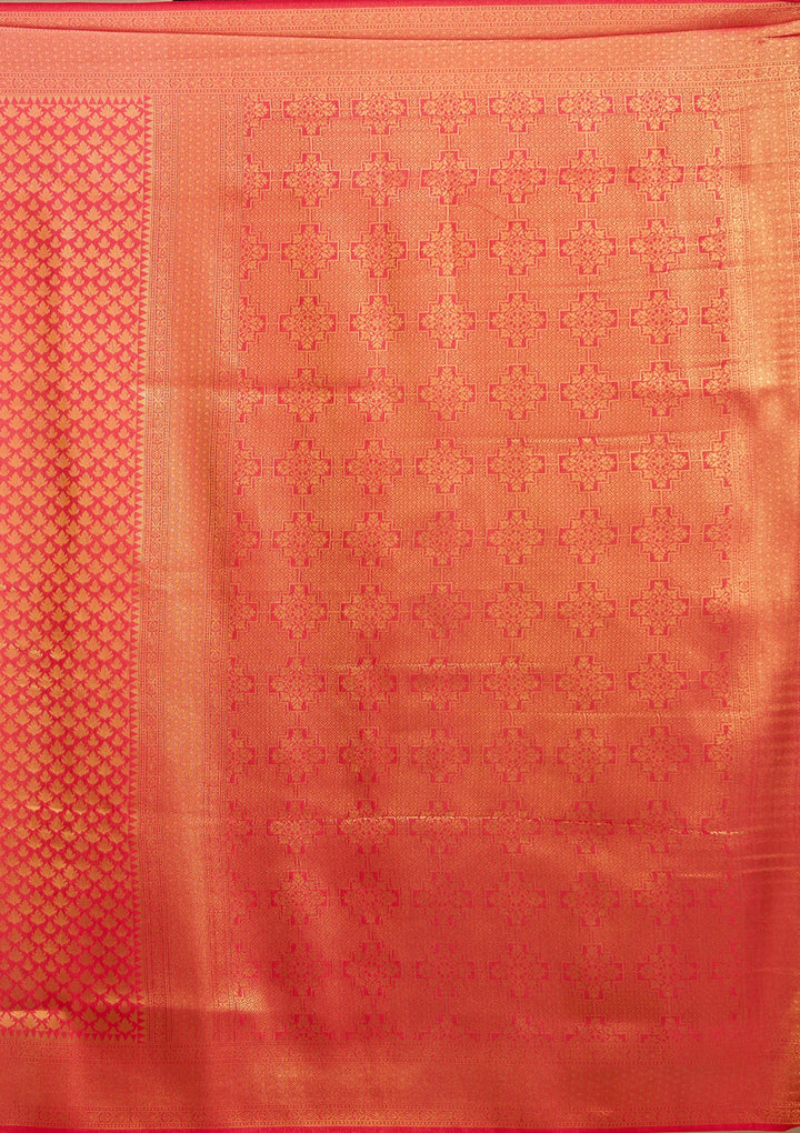Red Silk Jaal Saree With Matching Blouse Piece