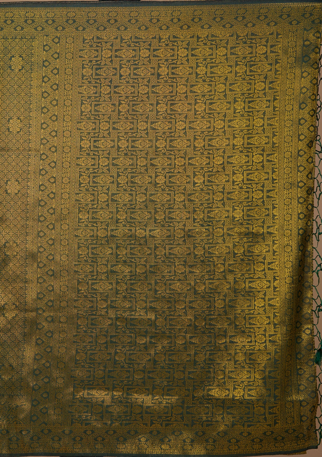 Bottle Green Silk Jaal Saree With Matching Blouse Piece