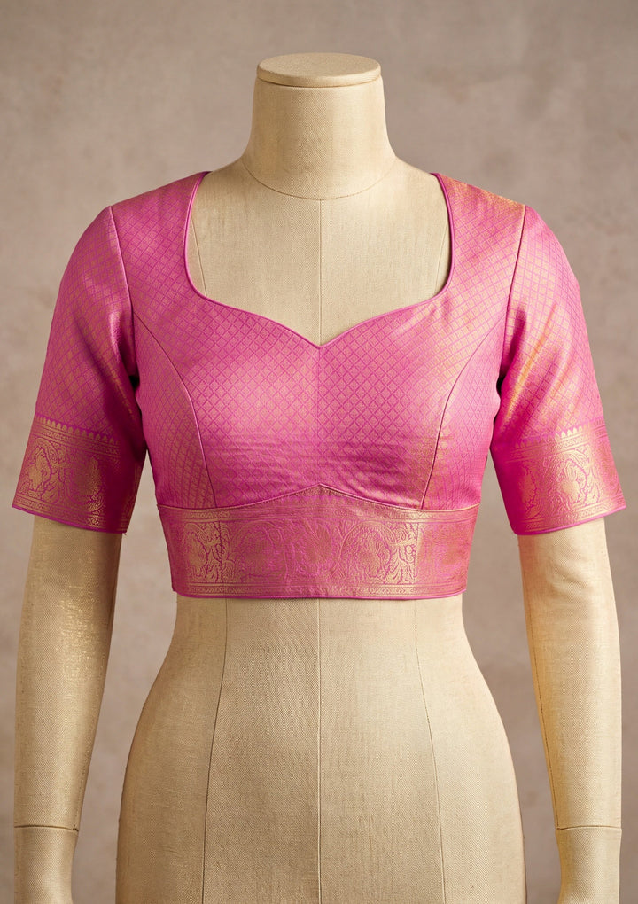 Baby Pink Art Silk Kanjivaram Jaal Saree With Matching Blouse Piece