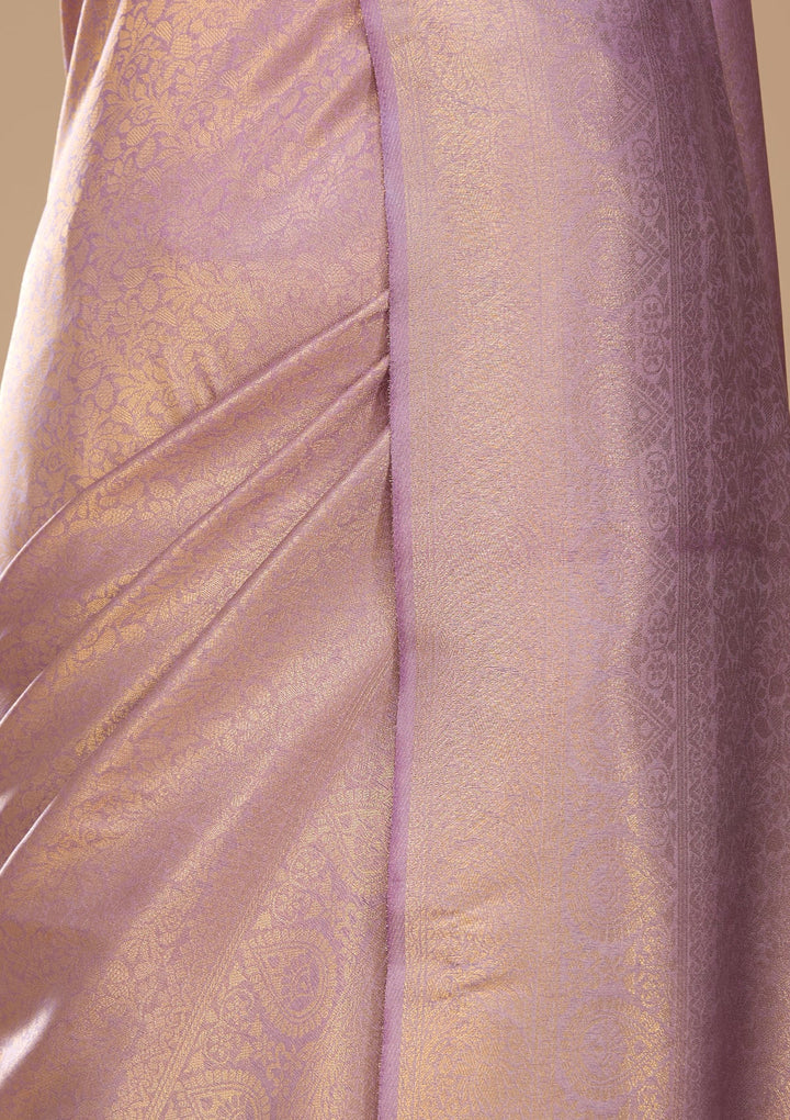 Lavender Silk Jaal Saree With Matching Blouse Piece