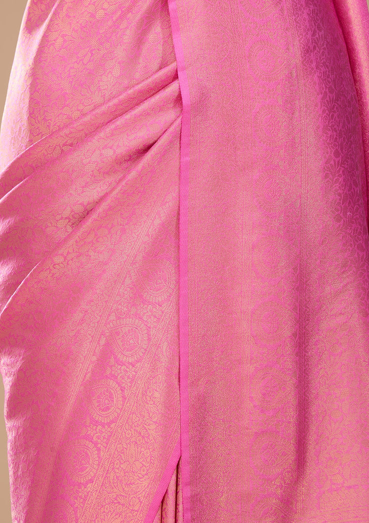 Pink Art Silk Kanjivaram Jaal Saree With Matching Blouse Piece
