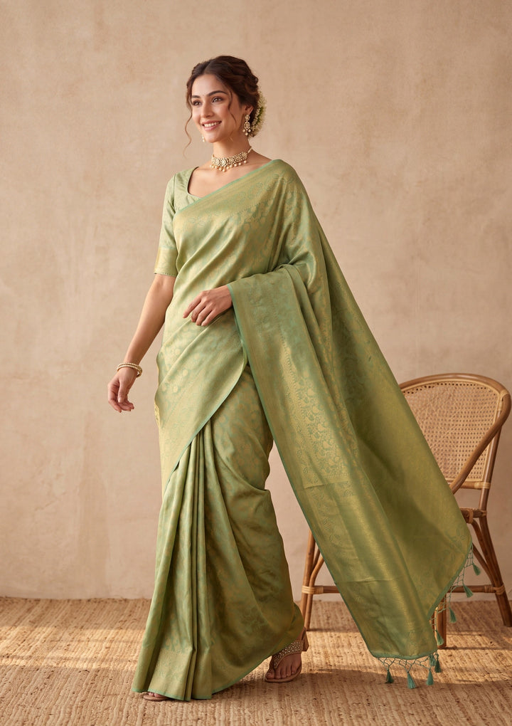 Sea Green Silk Jaal Saree With Matching Blouse Piece