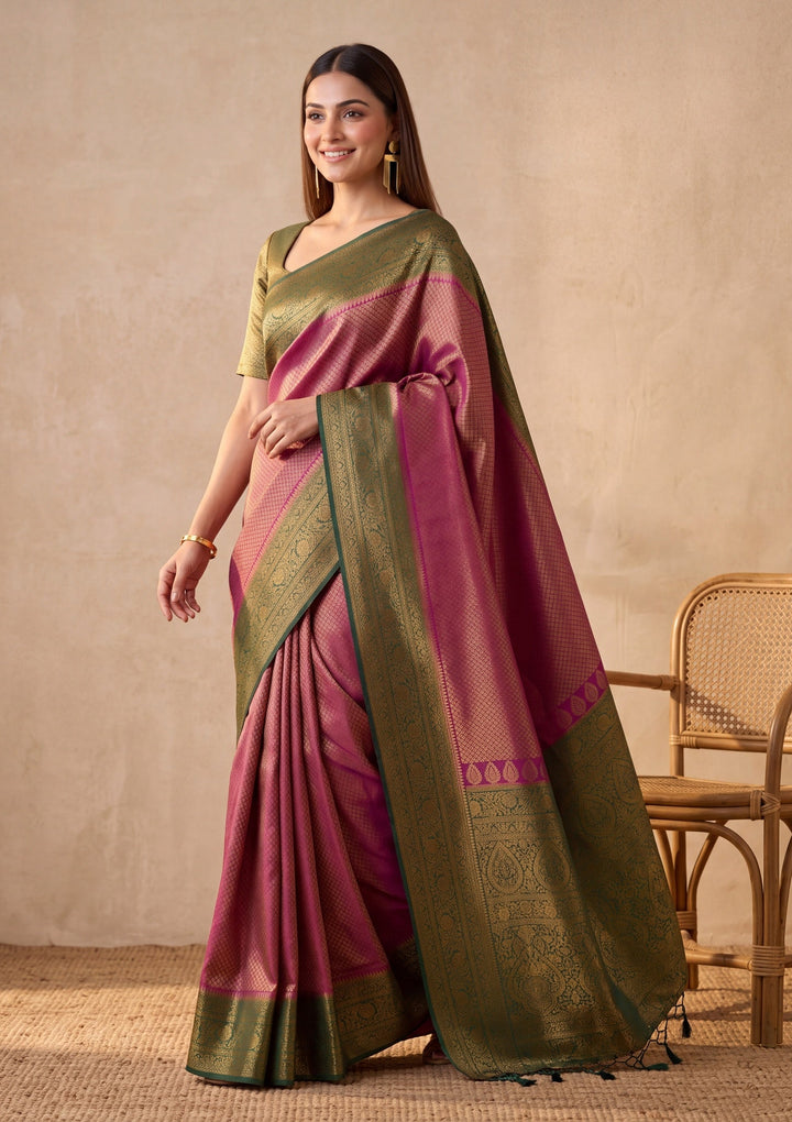 Wine Silk Jaal Saree With Matching Blouse Piece