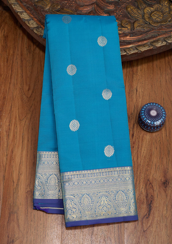 Blue Dharmavaram Pure Silk Saree With Matching Blouse Piece