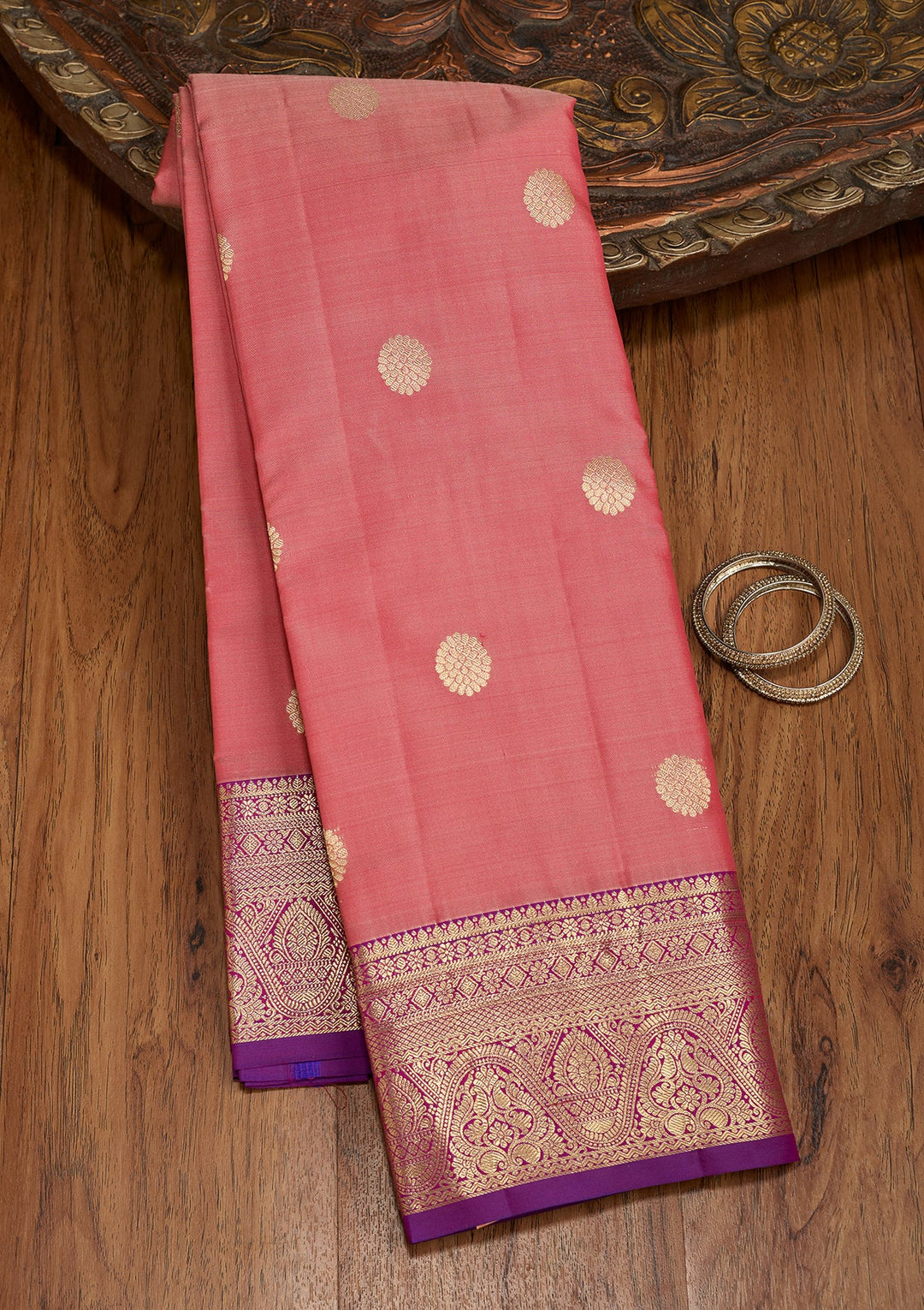 Onion Pink Dharmavaram Pure Silk Saree With Matching Blouse Piece