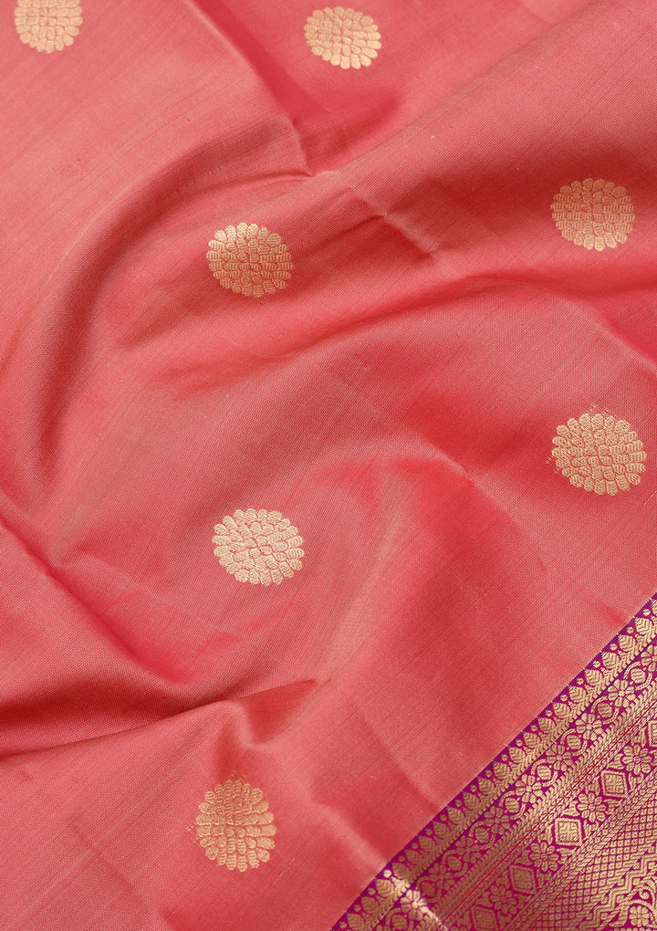 Onion Pink Dharmavaram Pure Silk Saree With Matching Blouse Piece