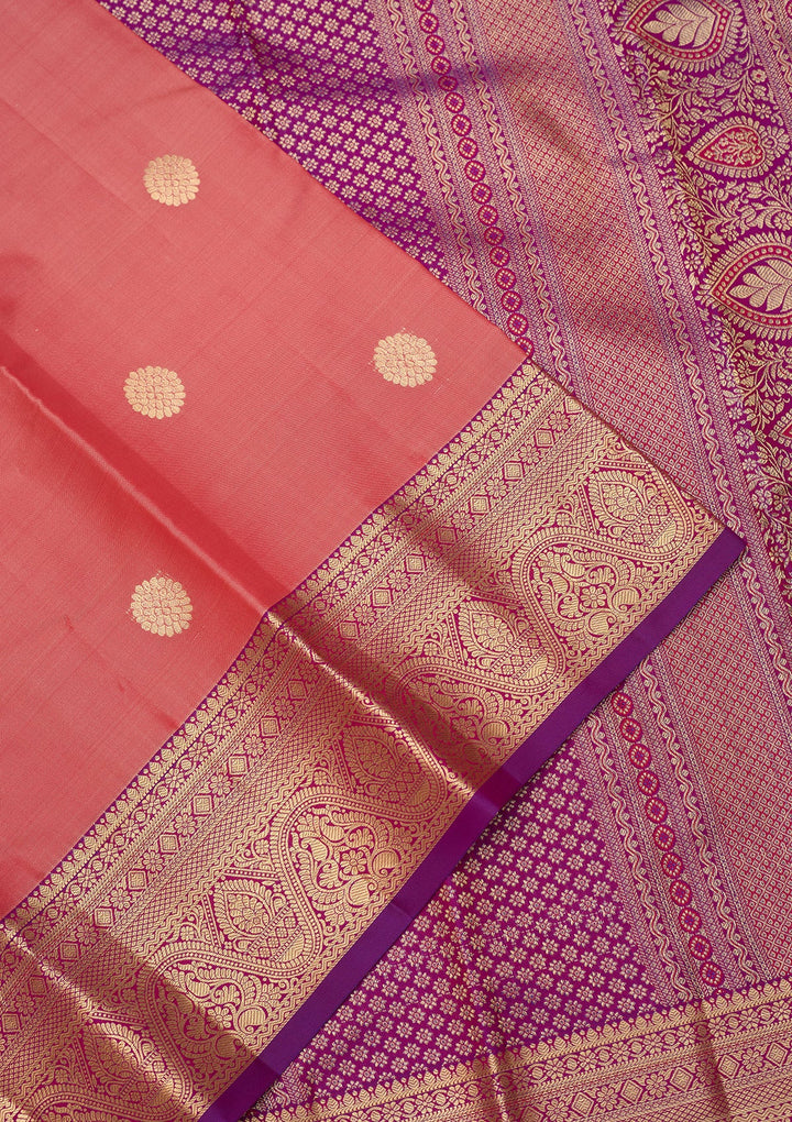 Onion Pink Dharmavaram Pure Silk Saree With Matching Blouse Piece