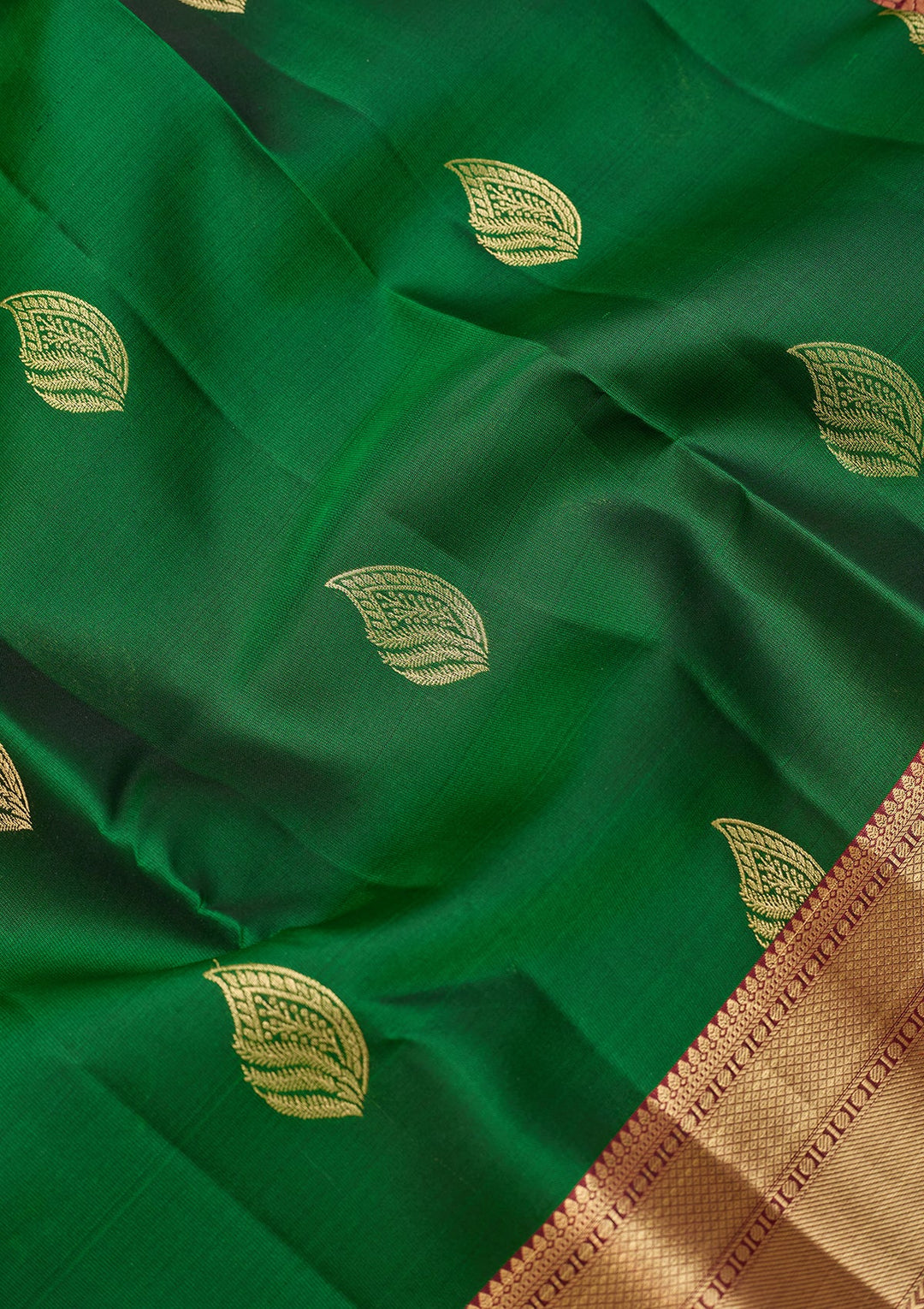 Bottle Green Dharmavaram Pure Silk Saree With Matching Blouse Piece