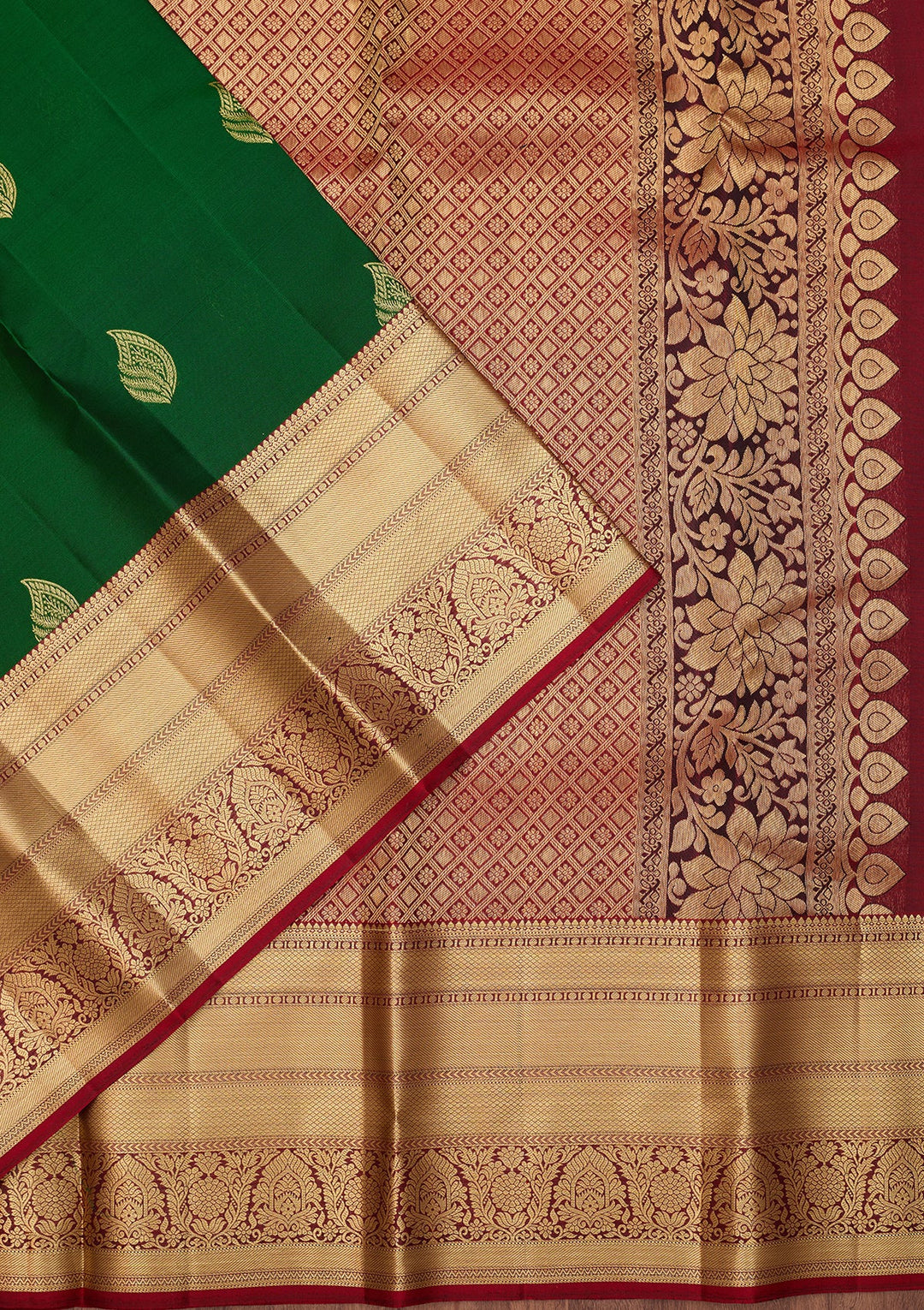 Bottle Green Dharmavaram Pure Silk Saree With Matching Blouse Piece