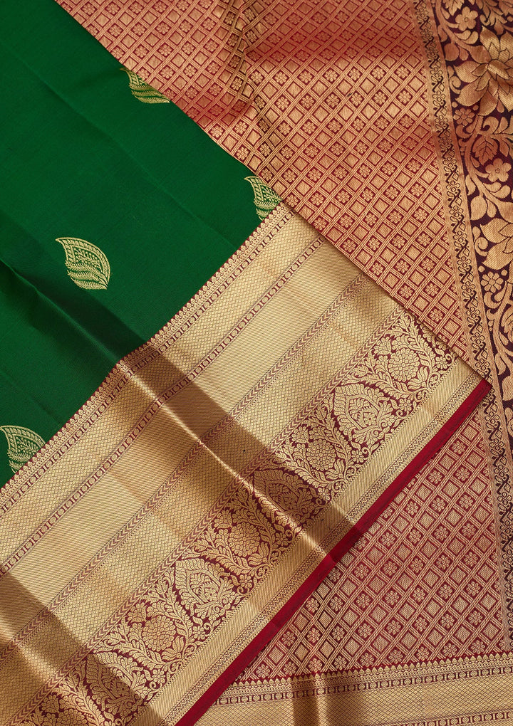 Bottle Green Dharmavaram Pure Silk Saree With Matching Blouse Piece
