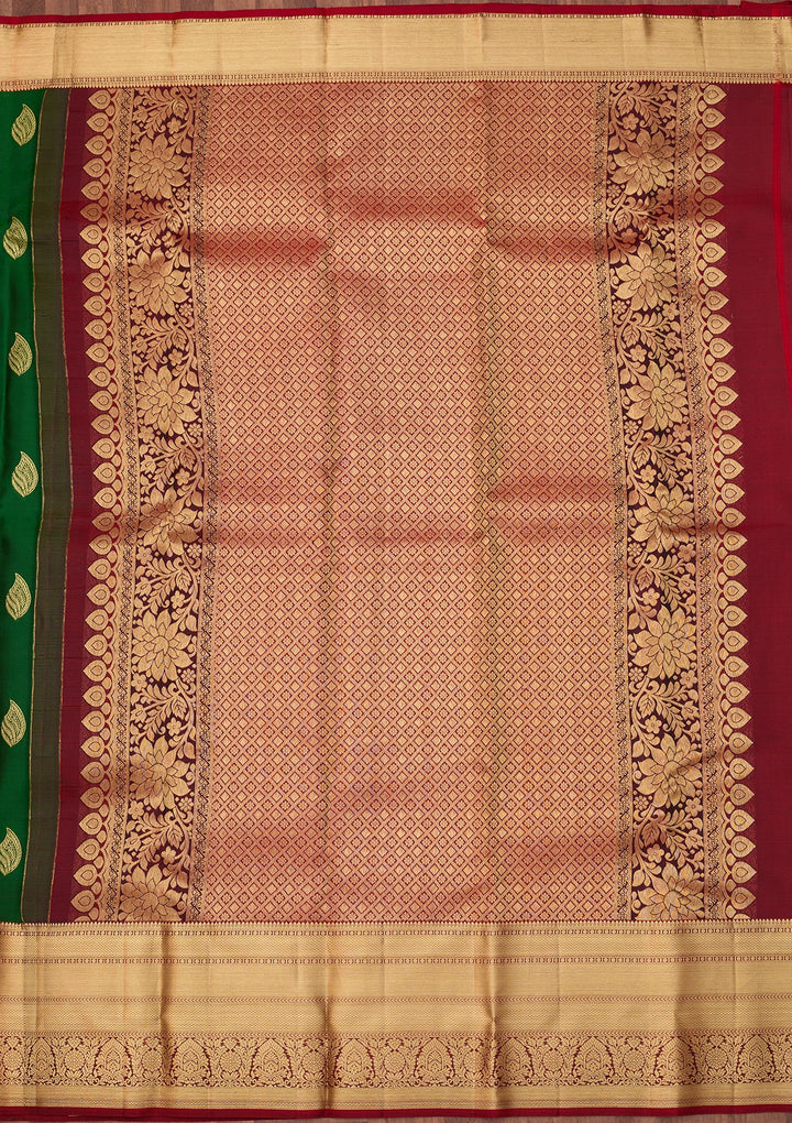 Bottle Green Dharmavaram Pure Silk Saree With Matching Blouse Piece