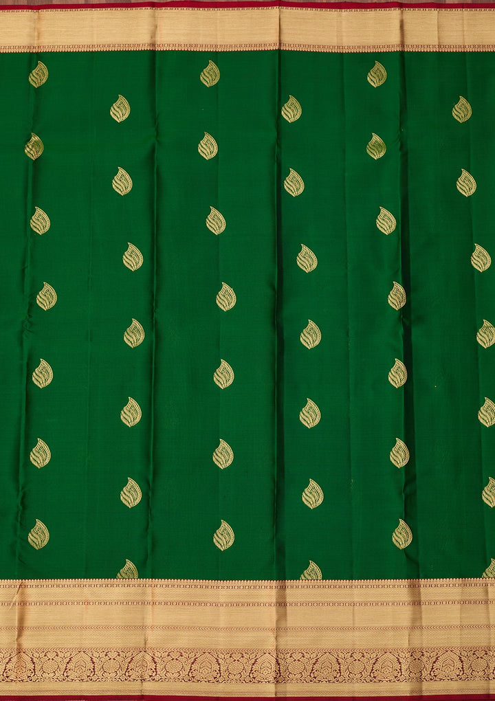 Bottle Green Dharmavaram Pure Silk Saree With Matching Blouse Piece