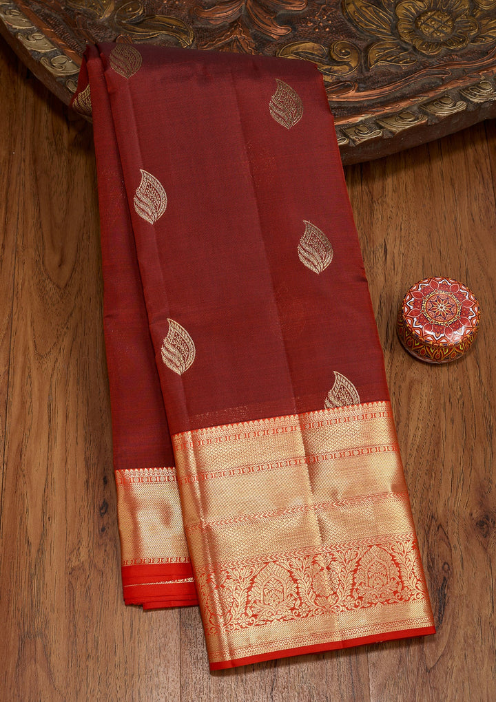 Maroon Dharmavaram Pure Silk Saree With Matching Blouse Piece