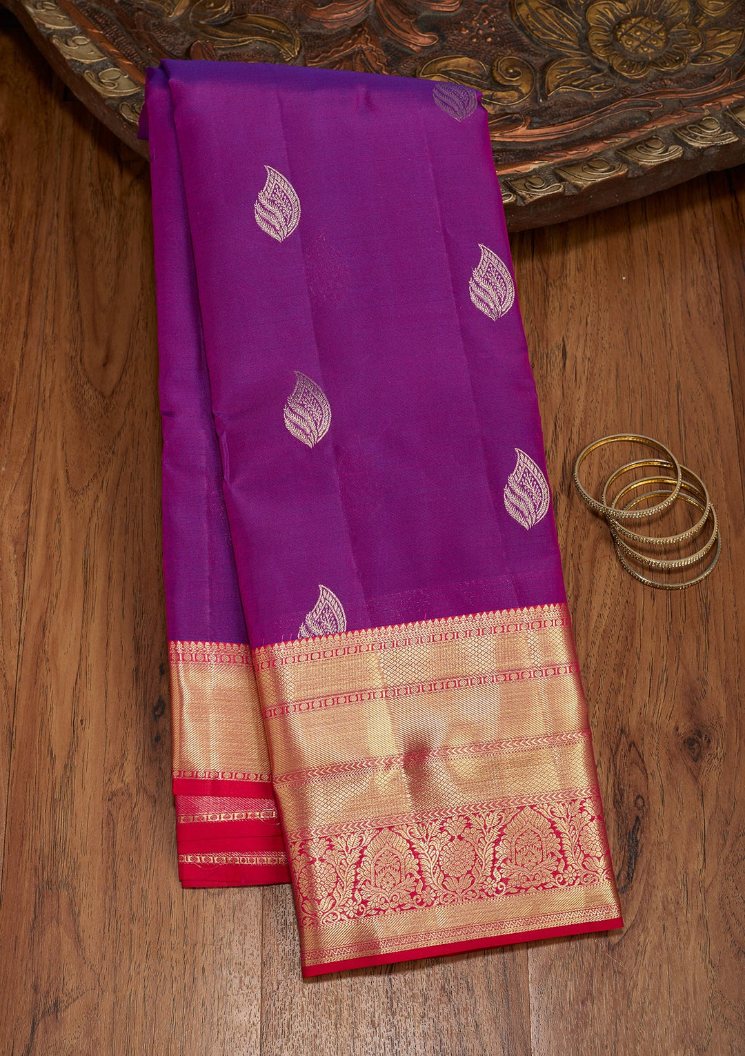 Purple Dharmavaram Pure Silk Saree With Matching Blouse Piece