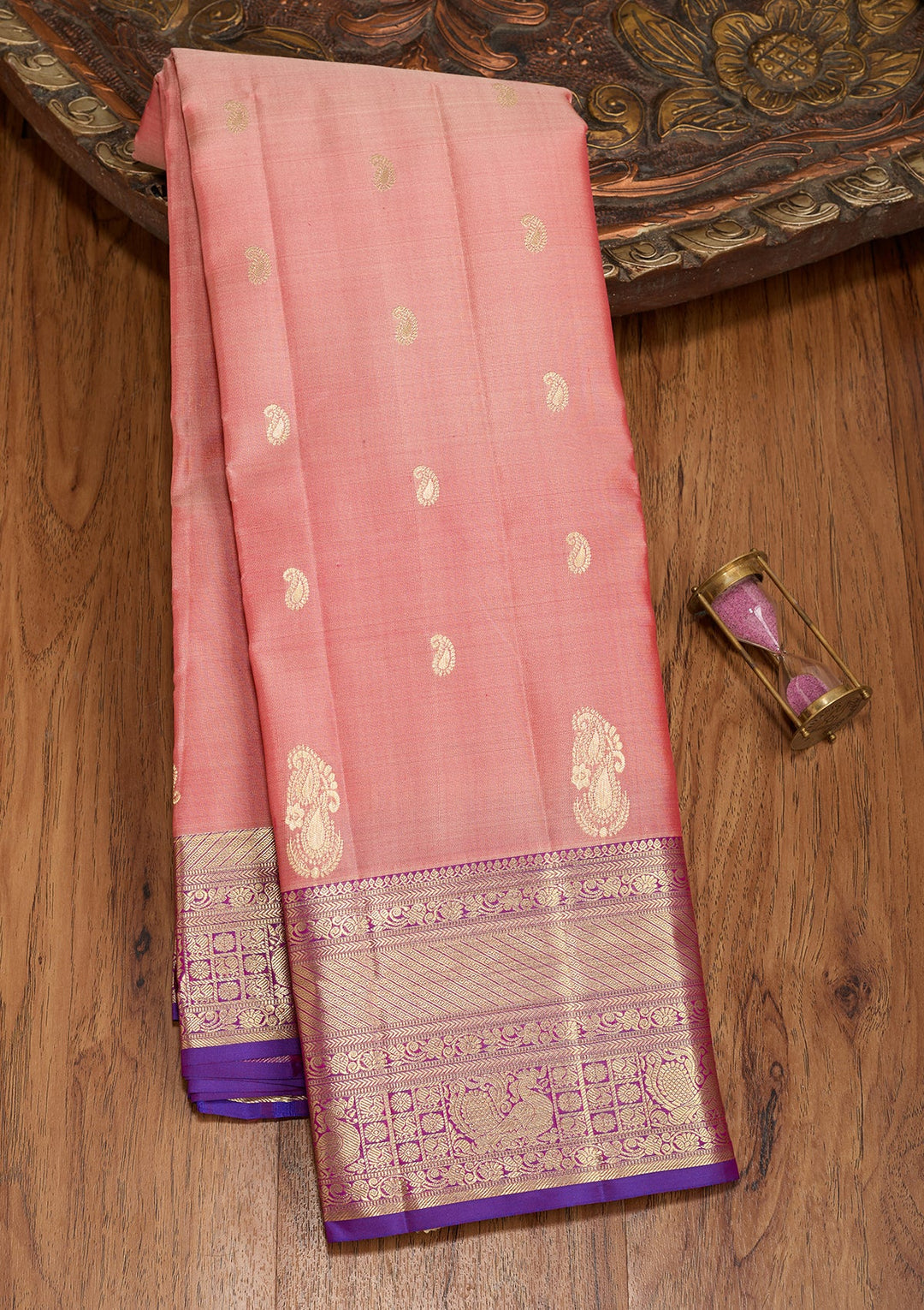 Peach Dharmavaram Pure Silk Saree With Matching Blouse Piece