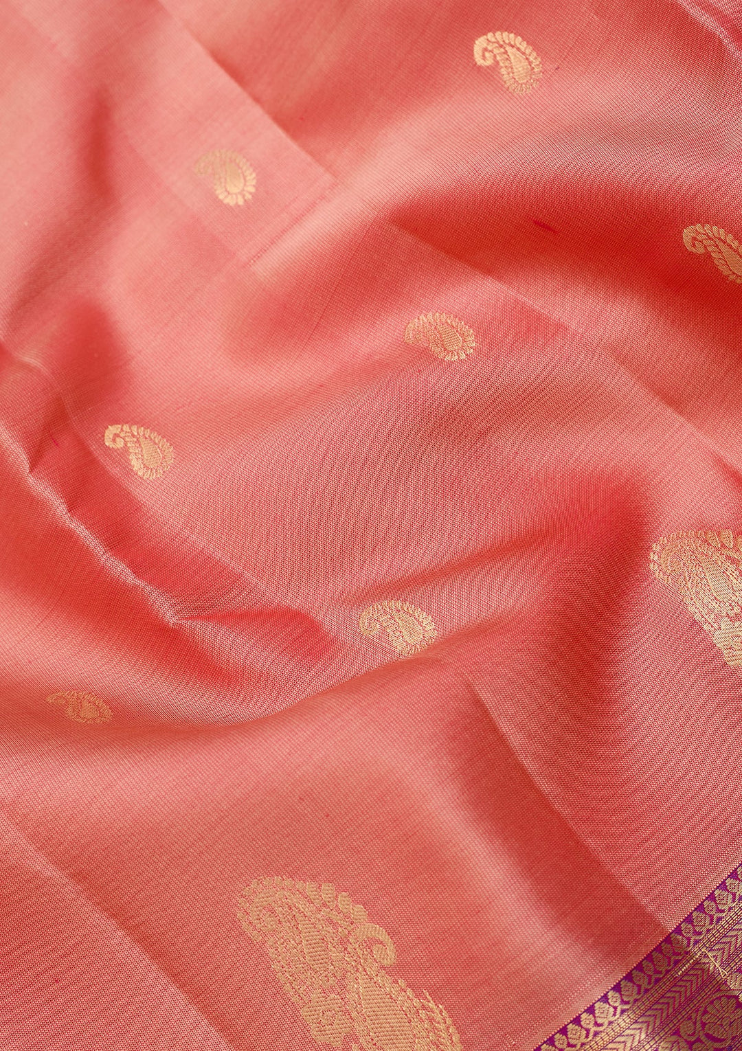 Peach Dharmavaram Pure Silk Saree With Matching Blouse Piece