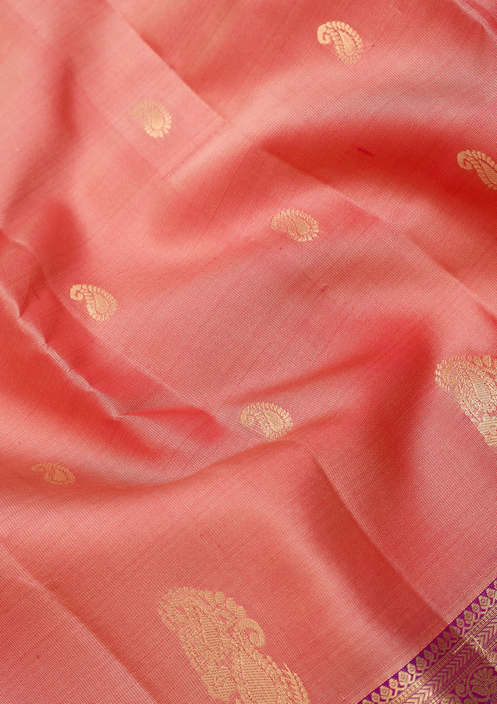 Peach Dharmavaram Pure Silk Saree With Matching Blouse Piece