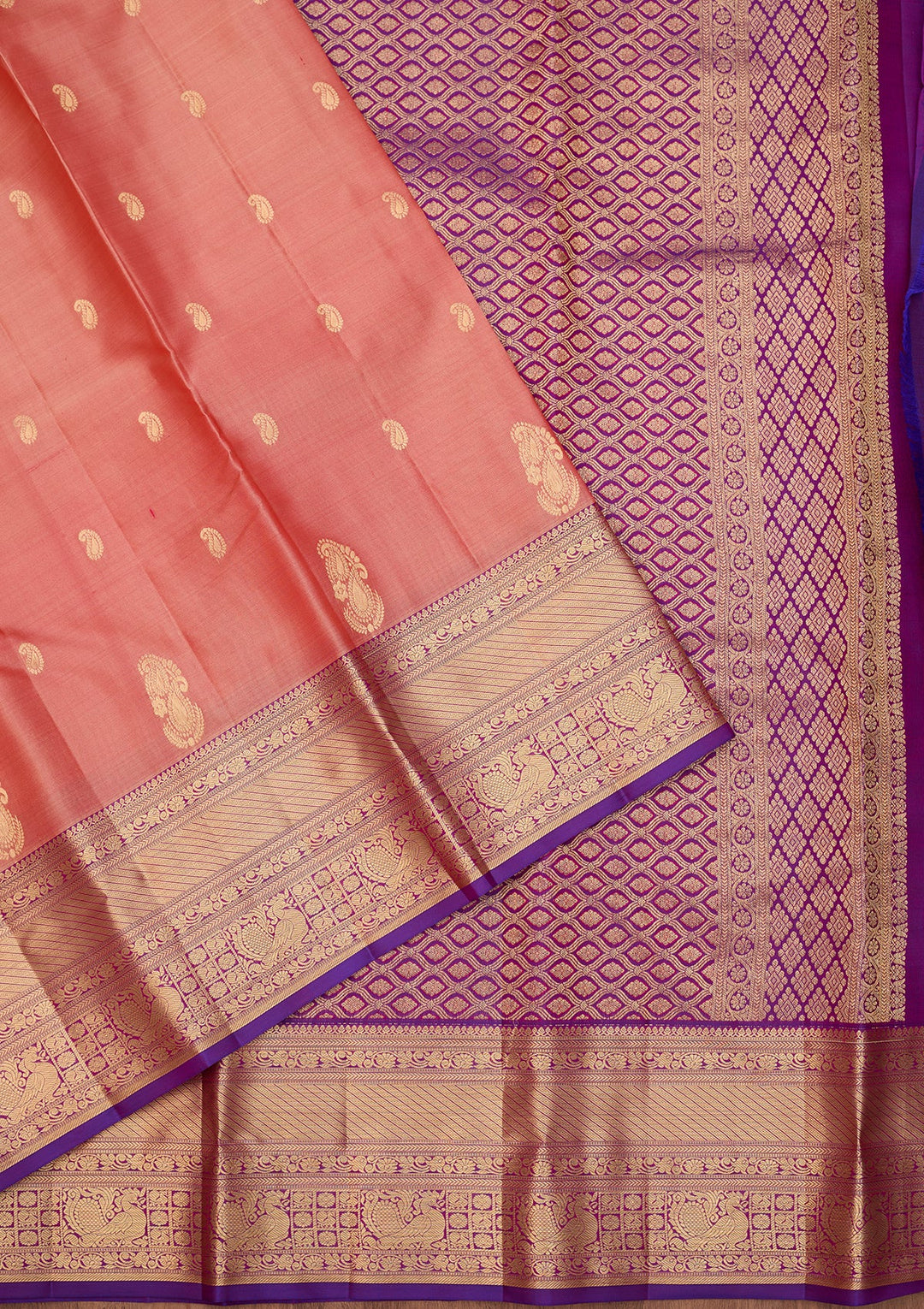 Peach Dharmavaram Pure Silk Saree With Matching Blouse Piece