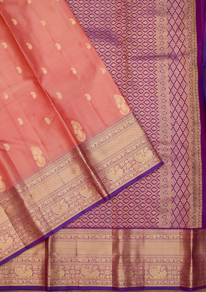 Peach Dharmavaram Pure Silk Saree With Matching Blouse Piece
