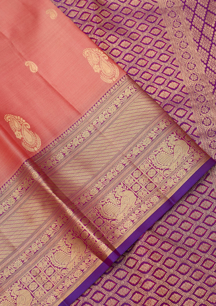 Peach Dharmavaram Pure Silk Saree With Matching Blouse Piece