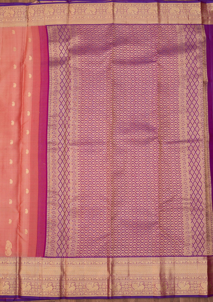 Peach Dharmavaram Pure Silk Saree With Matching Blouse Piece
