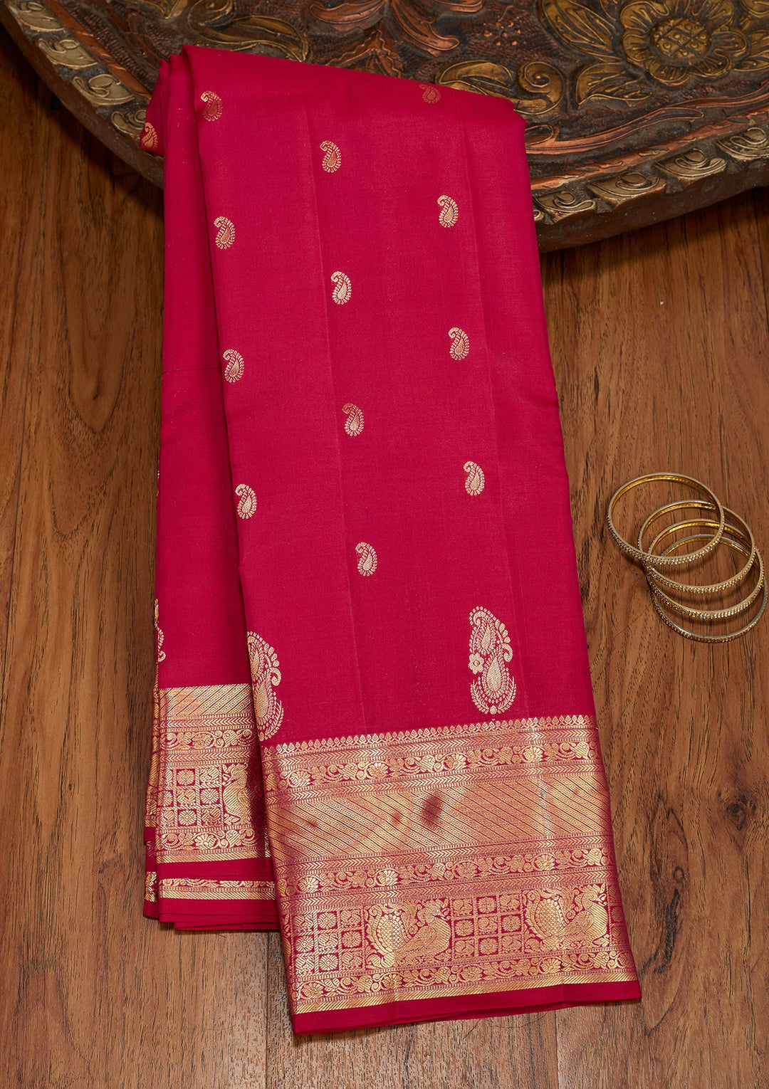 Rani Pink Dharmavaram Pure Silk Saree With Matching Blouse Piece