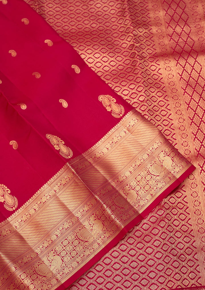 Rani Pink Dharmavaram Pure Silk Saree With Matching Blouse Piece