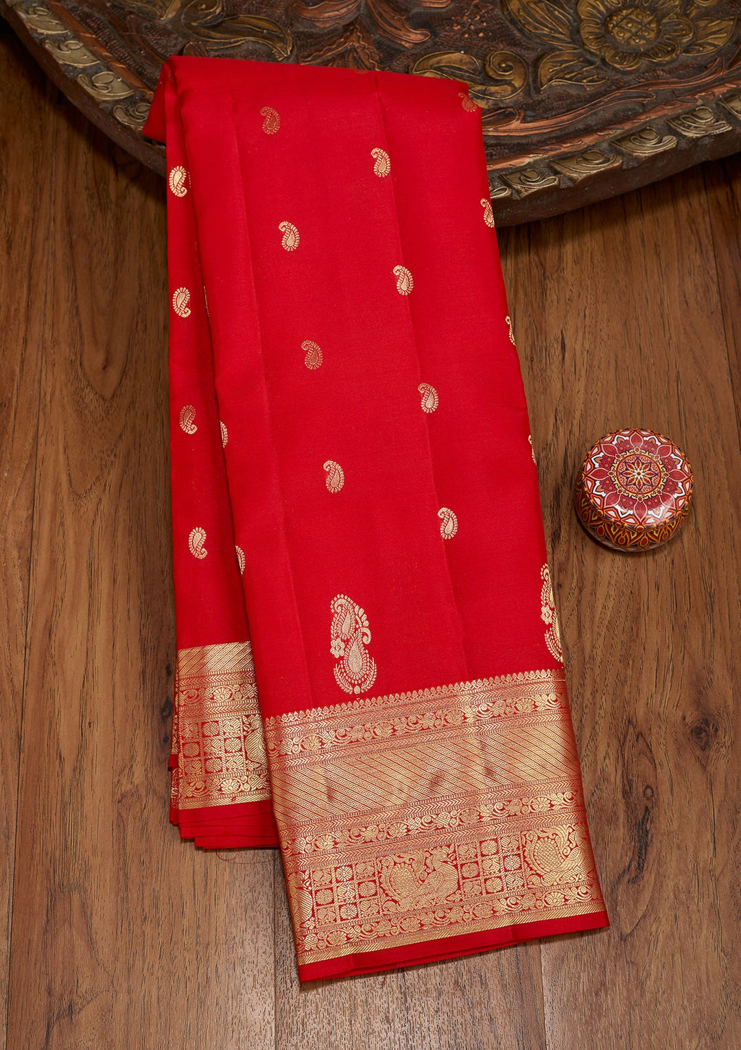 Red Dharmavaram Pure Silk Saree With Matching Blouse Piece