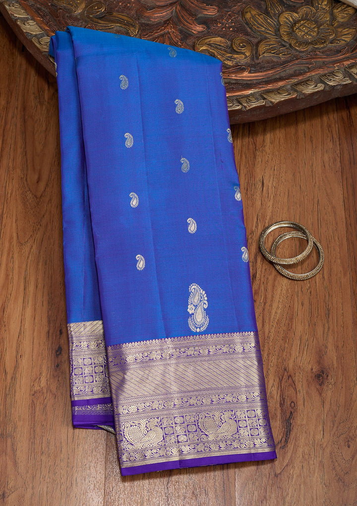 Royal Blue Dharmavaram Pure Silk Saree With Matching Blouse Piece