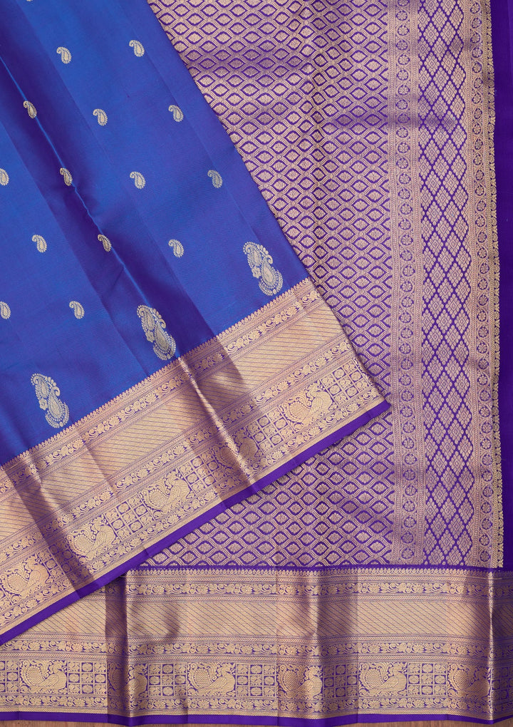Royal Blue Dharmavaram Pure Silk Saree With Matching Blouse Piece